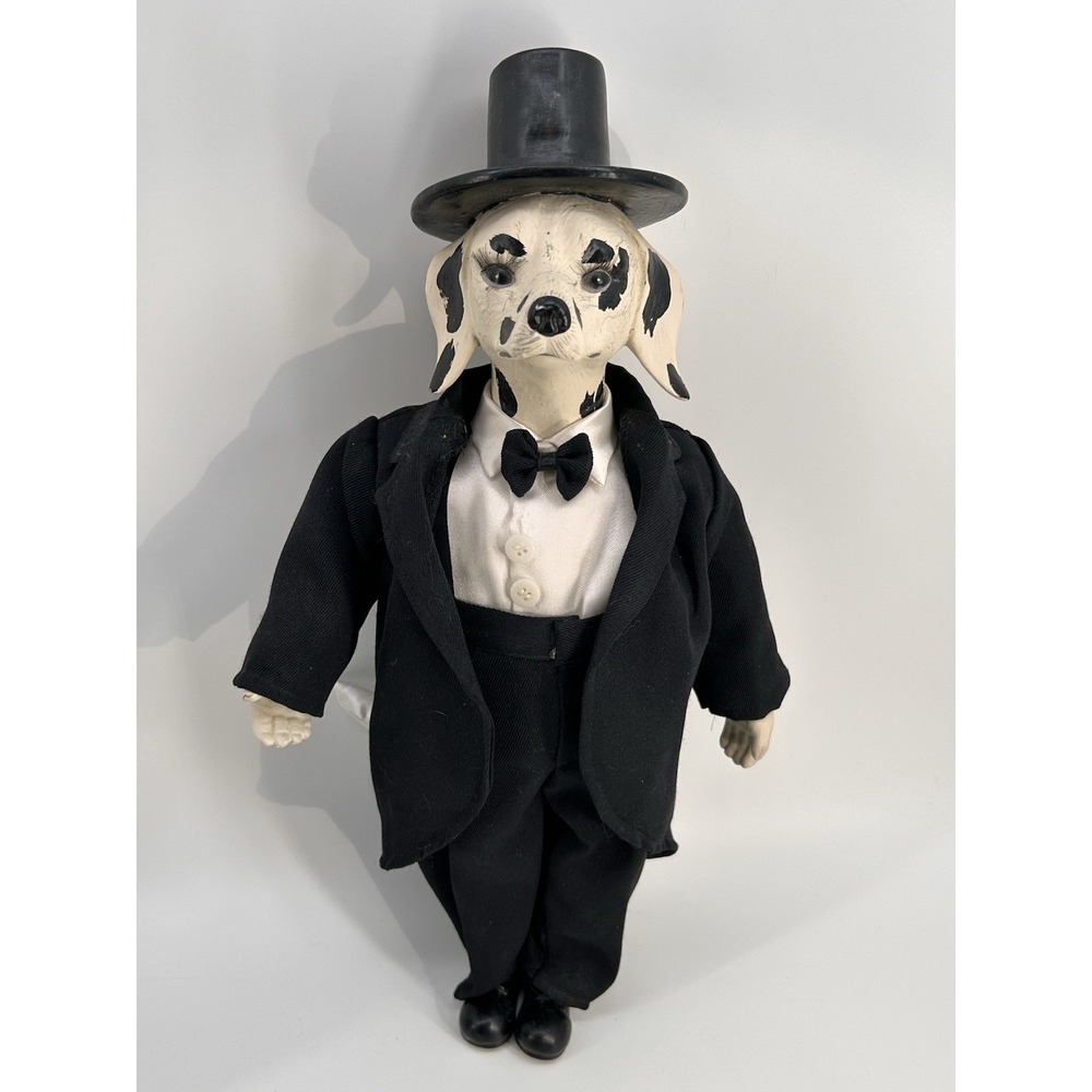 Vintage Anthropomorphic Fancy Dog Wearing‎ Tuxedo Porcelain Plush Doll 18"